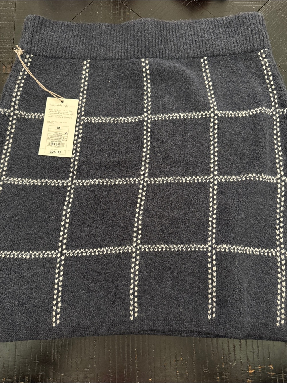 Windowpane Knit Skirt - Navy & White